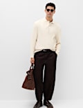 Cotton Blend Ribbed Long Sleeve Polo Shirt