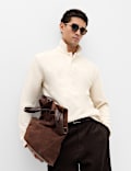 Cotton Blend Ribbed Long Sleeve Polo Shirt