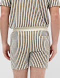 Striped Knit Textured Cotton Blend Shorts