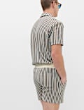 Striped Knit Textured Cotton Blend Shorts