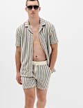 Striped Knit Textured Cotton Blend Shorts