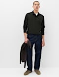 Cotton Rich Striped Long Sleeve Polo Shirt