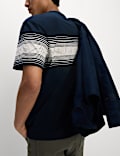 Pure Cotton Chest Stripe Crew Neck T-Shirt