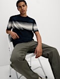 Pure Cotton Chest Stripe Crew Neck T-Shirt