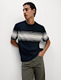Pure Cotton Chest Stripe Crew Neck T-Shirt