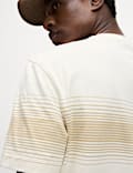 Pure Cotton Chest Stripe Crew Neck T-Shirt