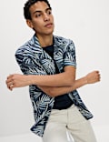 Jacquard Palm Leaf Print Polo Shirt