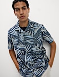 Jacquard Palm Leaf Print Polo Shirt