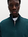 Pure Cotton Garment Dye Half Zip Sweatshirt