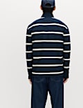 Cotton Rich Waffle Striped Half Zip Sweatshirt