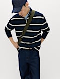 Cotton Rich Waffle Striped Half Zip Sweatshirt