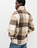 Checked Funnel Neck Zip Up Fleece