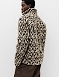 Fair Isle Funnel Neck Fleece Jacket