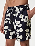 Short de bain à motif fleuri de style graphique, séchage rapide