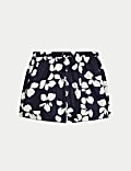 Short de bain à motif fleuri de style graphique, séchage rapide