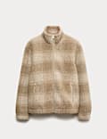 Fleece Jacquard Checked Zip Up Jacket
