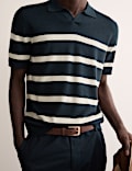 Merino Wool with Silk Striped Knitted Polo Shirt