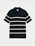 Merino Wool with Silk Striped Knitted Polo Shirt