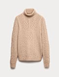 Pull en maille torsadée 100 % laine d'agneau à col roulé