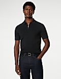 Cotton Rich Zip Up Knitted Polo Shirt