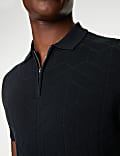 Cotton Rich Zip Up Knitted Polo Shirt