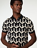 Cotton Rich Geometric Knitted Polo Shirt