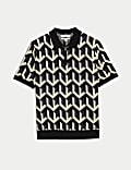 Polo en maille de coton à motif géométrique