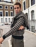 Pure Merino Wool Dogtooth Crew Neck Jumper
