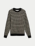 Pure Merino Wool Dogtooth Crew Neck Jumper