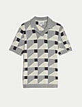 Pure Cotton Geometric Knitted Polo Shirt