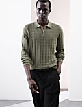 Pure Cotton Textured Knitted Polo Shirt