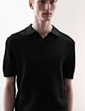 Linen Rich Knitted Open Neck Polo Shirt