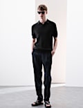 Linen Rich Knitted Open Neck Polo Shirt