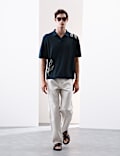 Embroidered Open Neck Knitted Polo Shirt