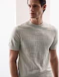 Mercerised Cotton Geometric Texture Knitted T-Shirt