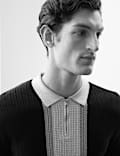 Mercerised Cotton Colour Block Knitted Polo Shirt