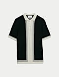Mercerised Cotton Colour Block Knitted Polo Shirt