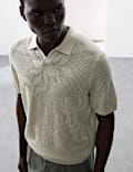 Open Neck Floral Textured Stitch Polo
