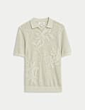 Open Neck Floral Textured Stitch Polo