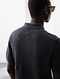 Floral Textured Knit Button Polo Shirt