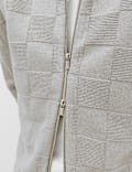 Cotton Rich Checked Zip Up Knitted Jacket