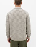 Cotton Rich Checked Zip Up Knitted Jacket