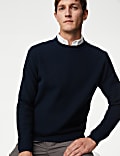 Cotton Blend Textured Crew Neck Jumper