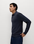 Cotton Rich Boucle Open Neck Knitted Polo Shirt