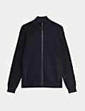 Cotton Rich Milano-Knit Funnel Neck Knitted Jacket