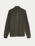 Cotton Rich Milano-Knit Funnel Neck Knitted Jacket
