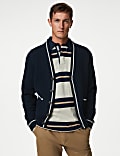 Strickjacke aus Baumwollmischung mit V-Ausschnitt und Rippenmuster