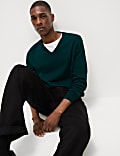 Pure Cotton V-Neck Knitted Jumper