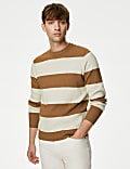 Cotton Blend Striped Crew Neck Jumper