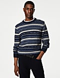 Pull en laine d’agneau mélangée à encolure ronde et motif jacquard